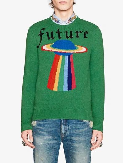 gucci wool sweater with planet intarsia|Gucci Future Ufo Wool Crewneck Sweater, Green .